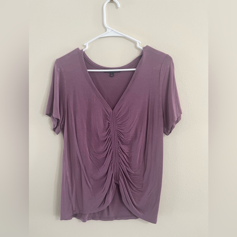 Elegant Mauve Ruched V-Neck Blouse